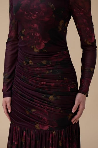 فستان برغندي طويل كت واحد