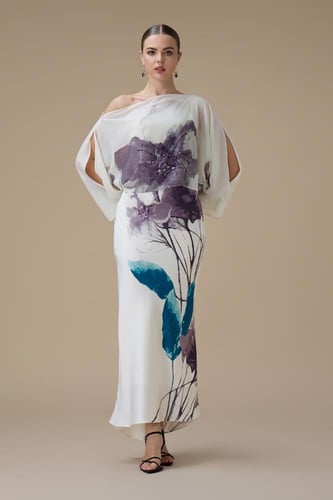 فستان ماكسي أوف شولدر بطبعة زهور