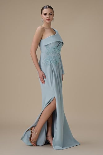 فستان طويل ازرق بكتف واحد