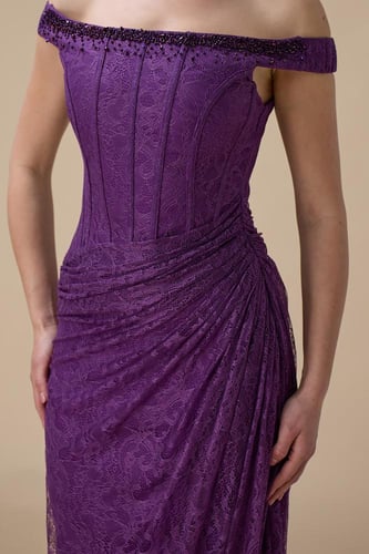 فستان دانتيل موف طويل أوف شولدر