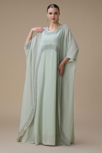 جلابية طويلة اخضر فاتح واسعة بقطعتين