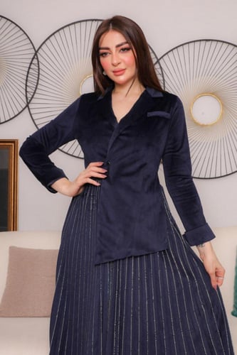 فستان ميدي بتصميم قطعتين لون كحلي