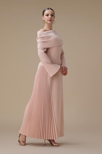 فستان طويل وردي اوف شولدر