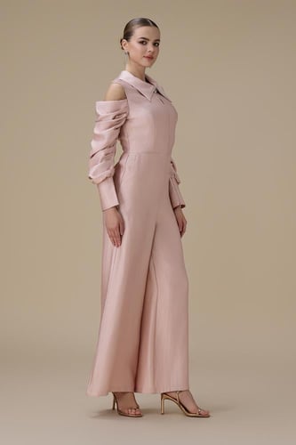 جمبسوت وردي أكمام مكشوفة ببقصة بنطال واسع