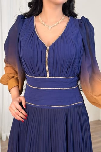 فستان سهرة شيفون بأكمام طويلة بنفسجي