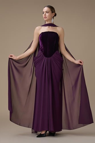 فستان موف طويل مع شال بتصميم درابيه