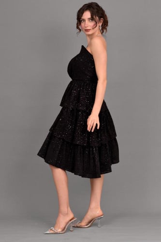 فستان سهره ترتر قصير طبقات لون اسود