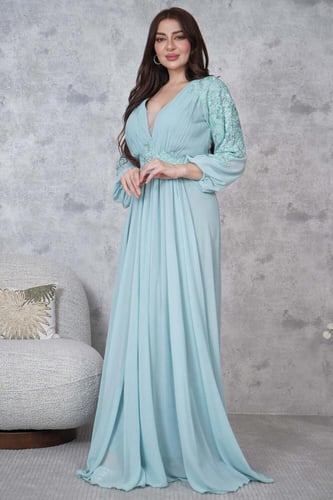 فستان سهرة شيفون مزين بالفصوص لون ازرق