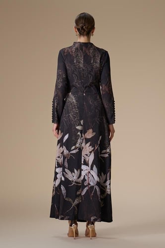 فستان بني طويل كريب