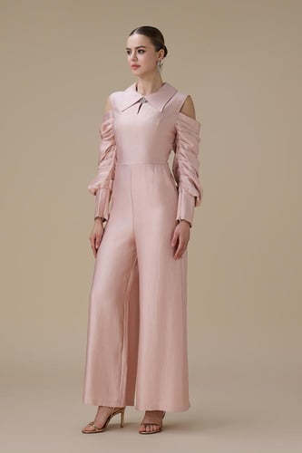 جمبسوت وردي أكمام مكشوفة ببقصة بنطال واسع