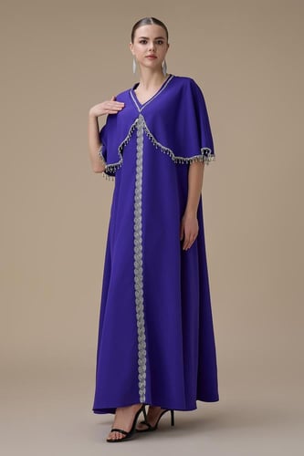 جلابية أنيقة بنفسجي فاتح بتطريز فضي