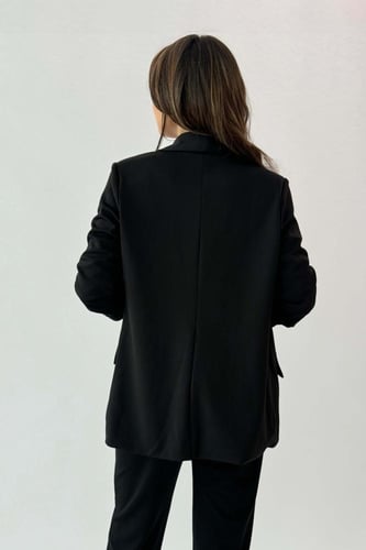 جاكيت رسمي بطية صدر وأكمام بزم لون اسود