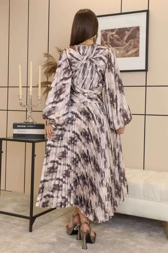 فستان بليسيه بطبعة ماربل لون رمادي