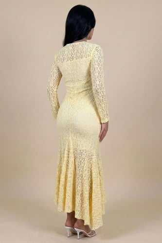 فستان ماكسي دانتيل لون أصفر