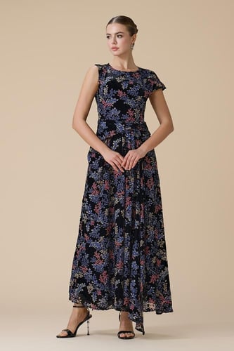 فستان ازرق ماكسي بنقشة زهرية