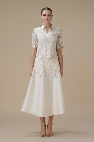 طقم سكري ميدي بتوب دانتيل بقصة قميص