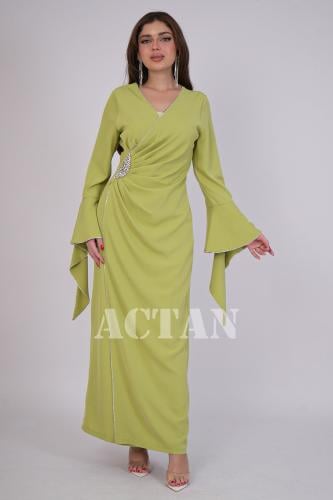 فستان درابيه مزين بفصوص لون اخضر