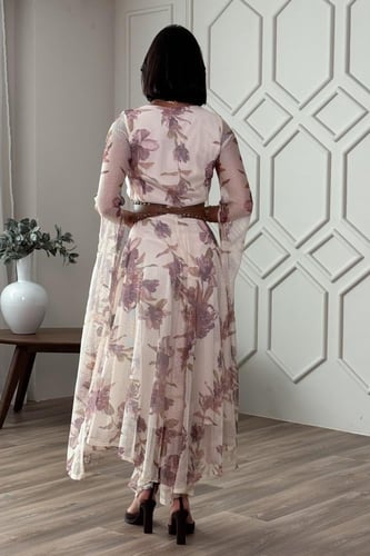 فستان كيب بطبعة أزهار لون بيج