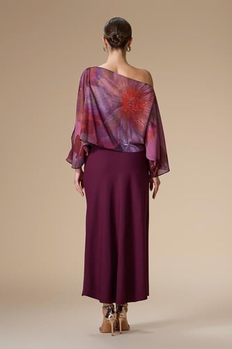 فستان عنابي ميدي شيفون