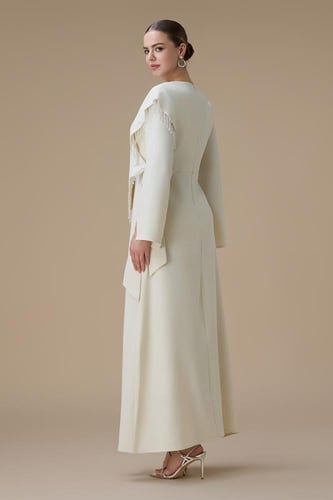 فستان بيج طويل برباط جانبي