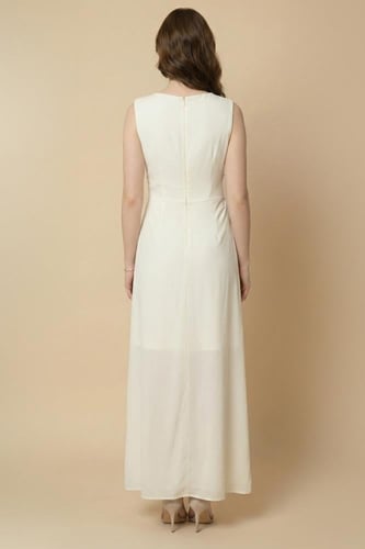 فستان ماكسي درابيه مزيت بالفصوص لون بيج