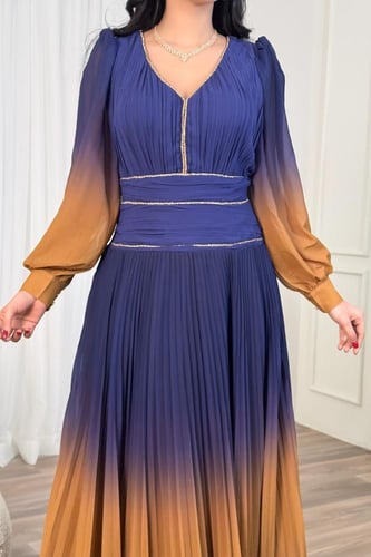 فستان سهرة شيفون بأكمام طويلة بنفسجي