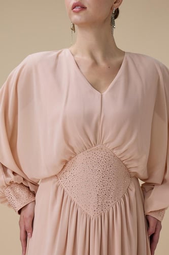 جلابية طويلة شيفون لون وردي