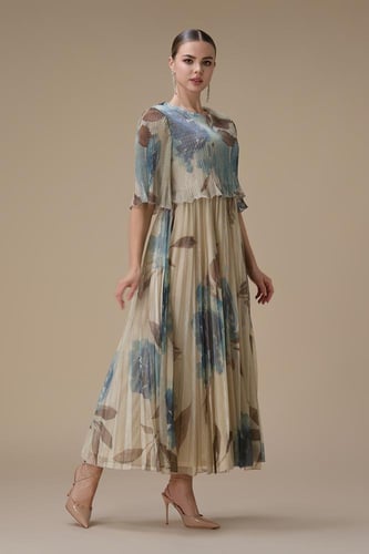 فستان ماكسي بليسيه واسع بطبعة زهرية