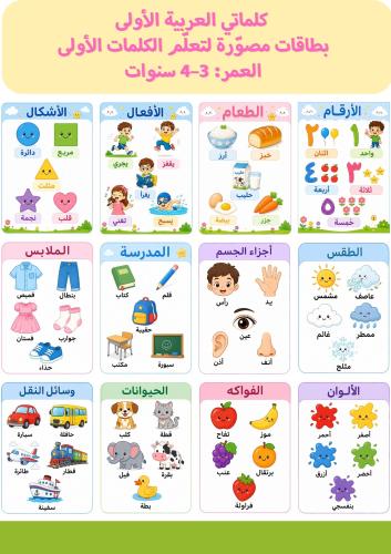 كلماتي العربية الاولى -12 بطاقة حجم ورقة الطباعة
