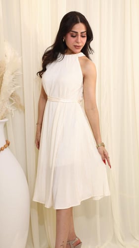 فستان ميدي سكري بياقة هالتر