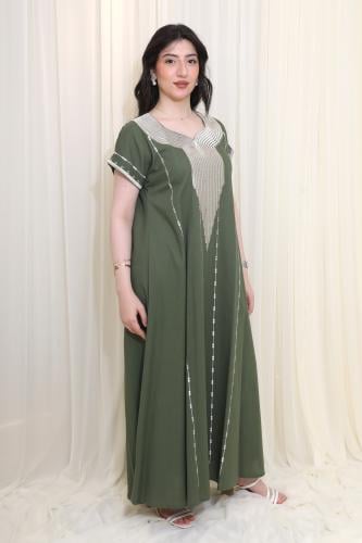 جلابية زيتوني بتطريز فاخر