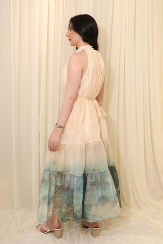 فستان طويل بياقة مرتفعة