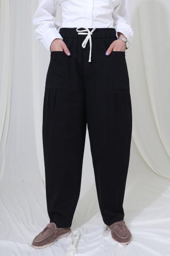 بنطلون واسع بخصر مطاط وجيوب أمامية أنيقة