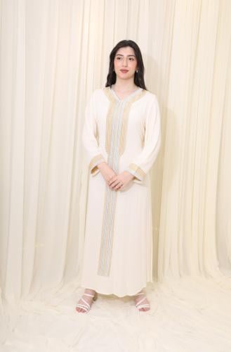 جلابية مطرزة راقية بأكمام طويلة مع حزام أنيق