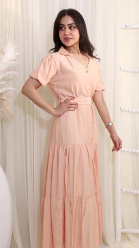 فستان كاجوال بلون خربزي بأزرار