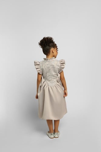 فستان بأكمام مزمومة وقماش مزخرف