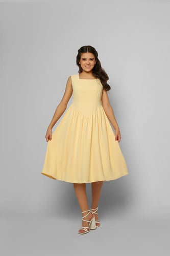 فستان مزموم بقطعة علوية منفصلة