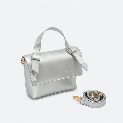 حقيبة يد بغطاء أمامي فضي