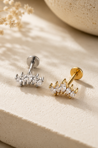 Multiple flat crystal ring - gold-plated titanium
