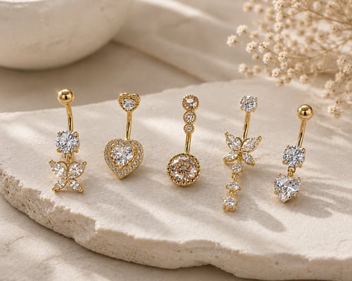 Navel ring with zircon - high-quality titanium