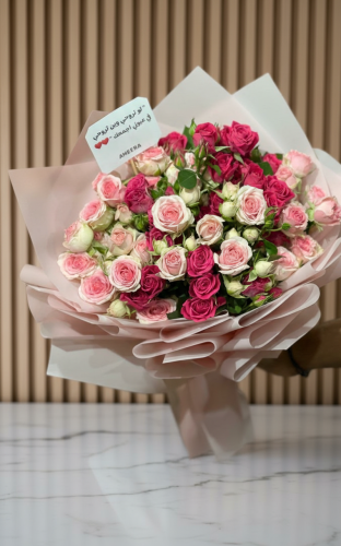باقة ورد ميني روز وردي مدمج