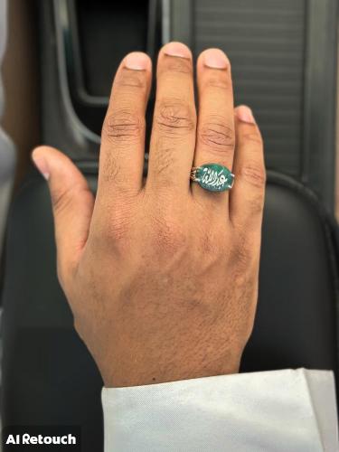 خاتم ملكي مقبض فضه عيار 925 - اخضر معرق