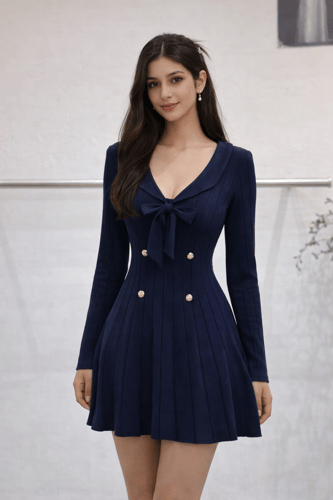 فستان لورا Lora Pleated Bow Dress