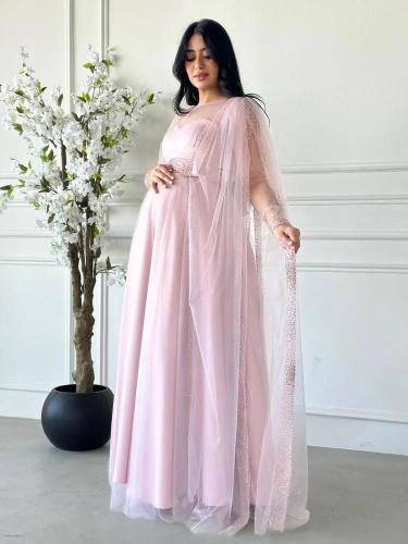 فستان سهرة حوامل طبقات تل بتطريز