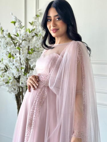 فستان سهرة حوامل طبقات تل بتطريز