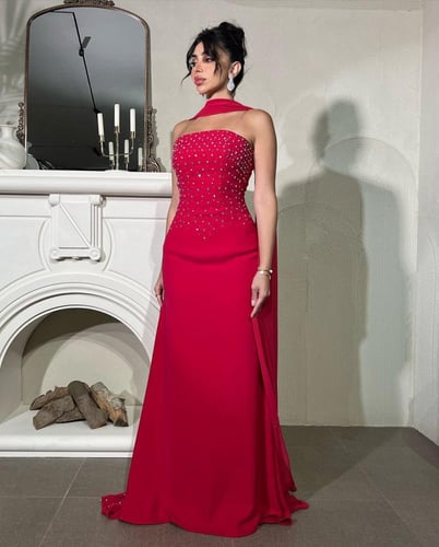 فستان سهرة ناعم شيفون جورجيت تطريز كرستال 0138