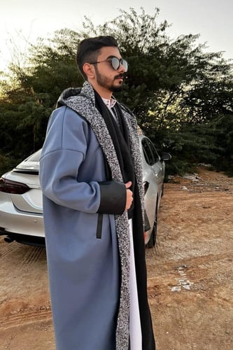 فروه رجالي دبل فيس-لون سماوي واسود-مع شال متحرك