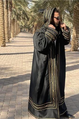 فروة رجالية شتوية جوخ أسود بتطريز ذهبي وفرو داخلي...