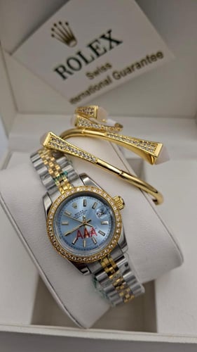 ساعة رولكس نسائيه مع اسوارة وخاتم هدية نسائيه
