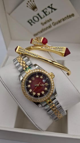 ساعة رولكس نسائيه مع اسوارة وخاتم هدية نسائيه